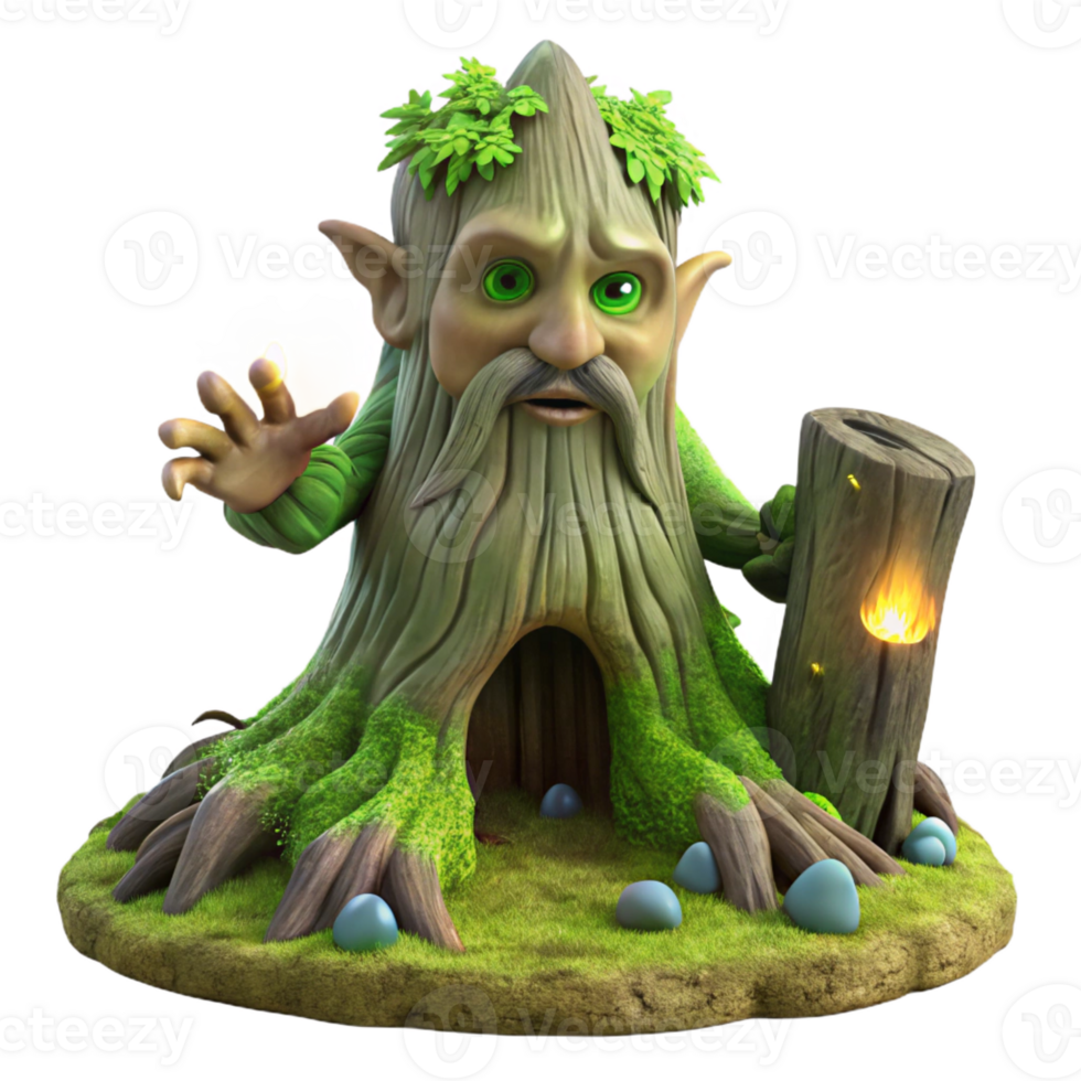 wonderful minimalist A Wise Old Tree Spirit Emerging from an detailed png