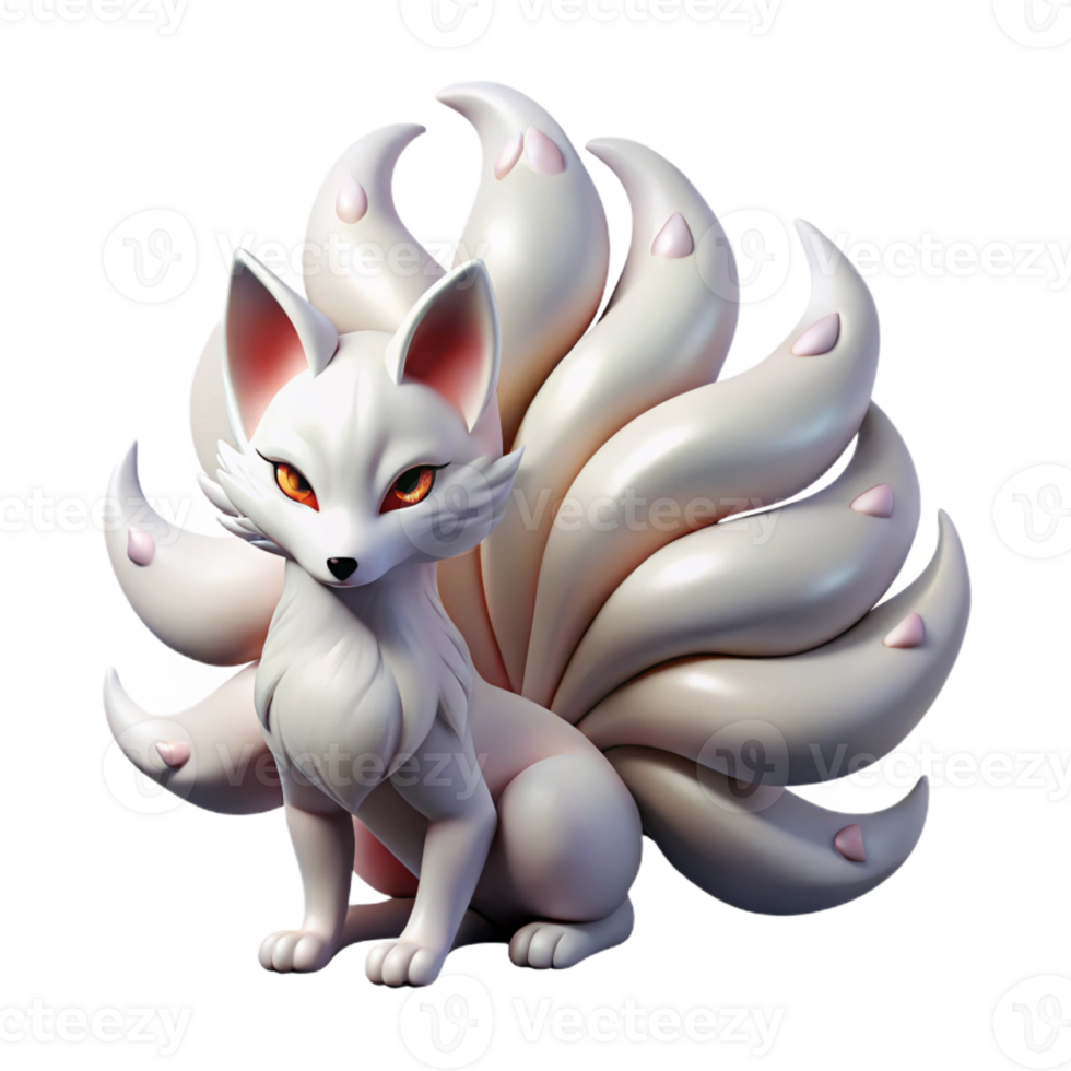 stunning contemporary A Mysterious Kitsune with Nine Tails detailed png