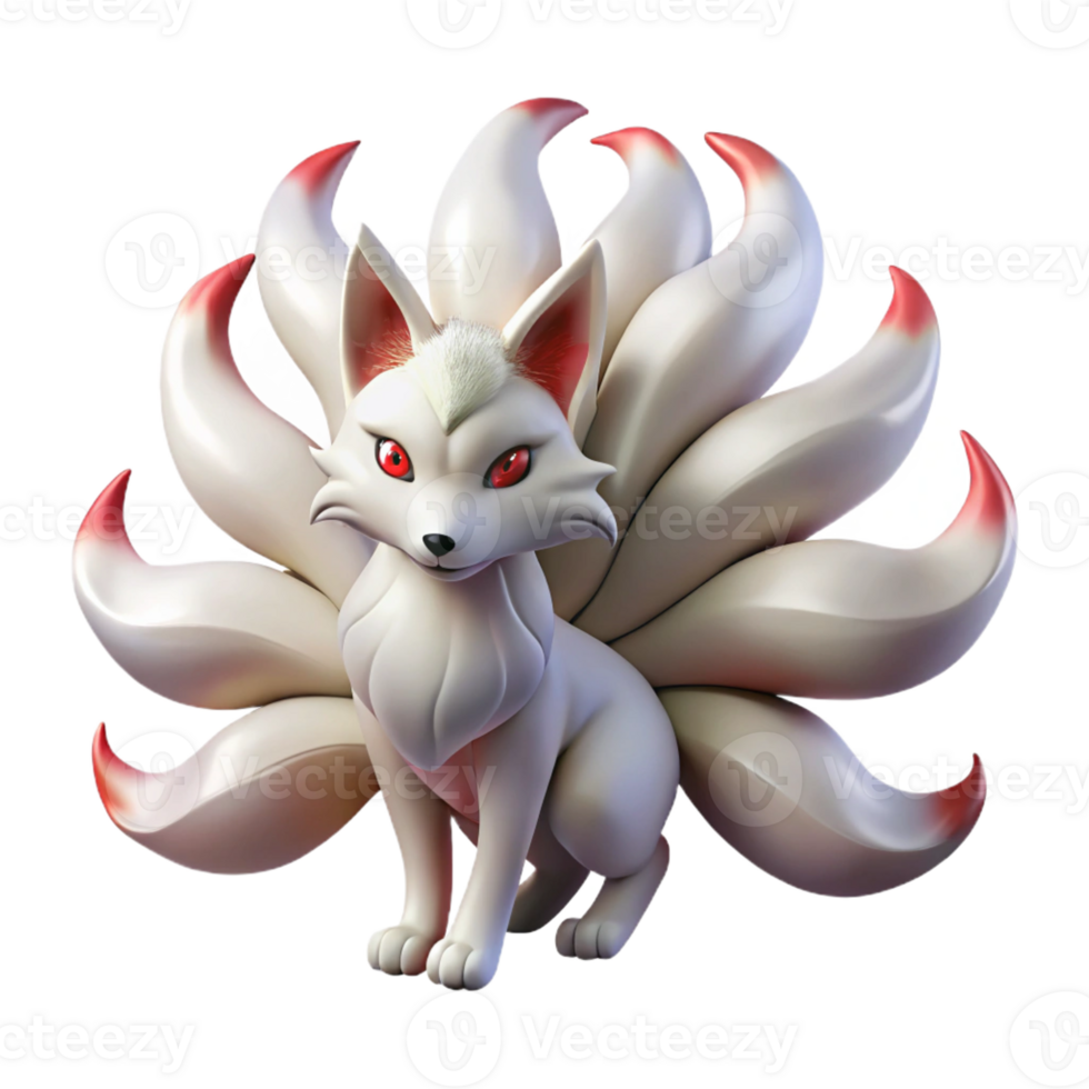 extraordinary vintage A Mysterious Kitsune with Nine Tails professional png