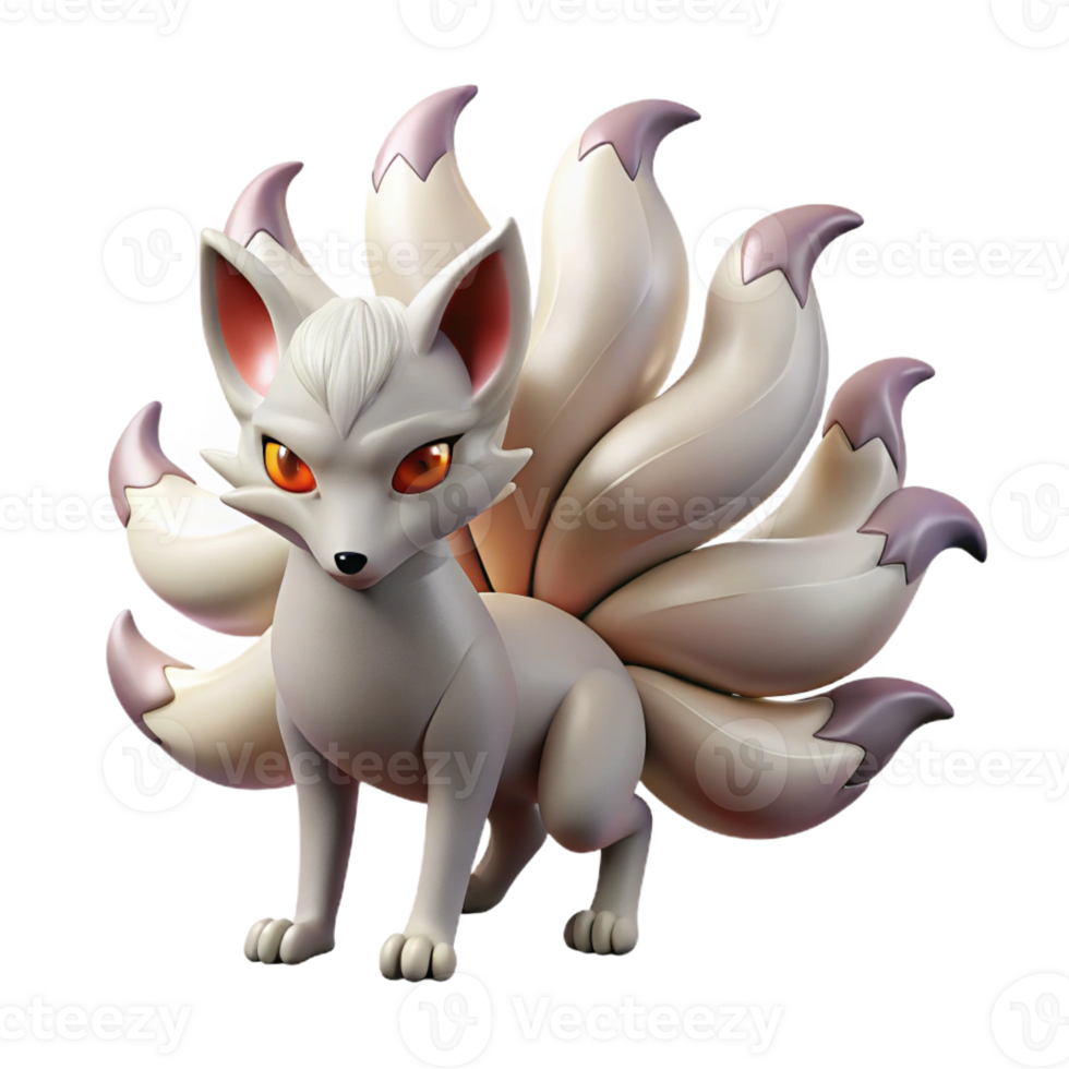 beautiful minimalist A Mysterious Kitsune with Nine Tails high resolution png