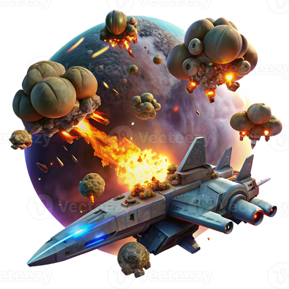 elegant vintage A Spaceship Battling Alien Fighters in a high resolution png