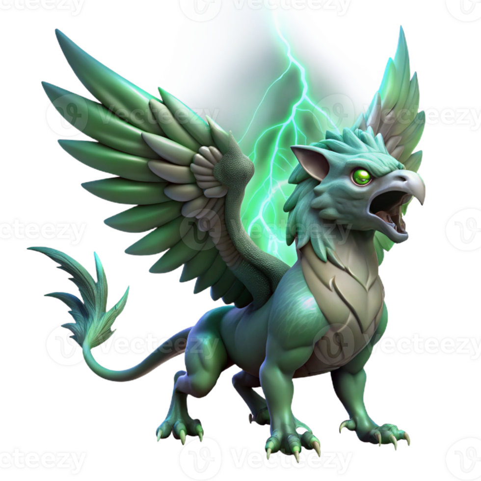 dramatic modern A Fierce Winged Griffin with Emerald high resolution png