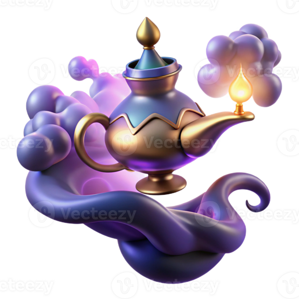 beautiful creative A Powerful Djinn Emerging from a Lamp detailed png