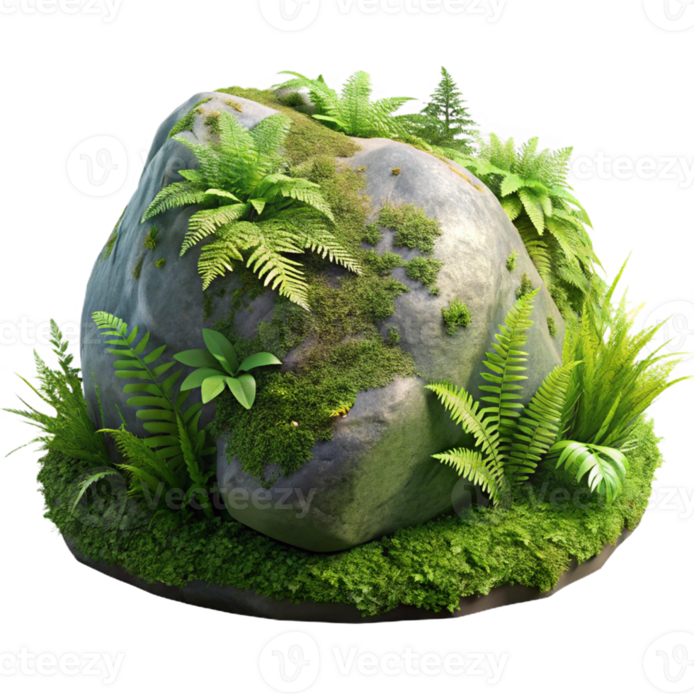 vibrant contemporary A Mossy Rock Covered in Ferns Damp genuine png