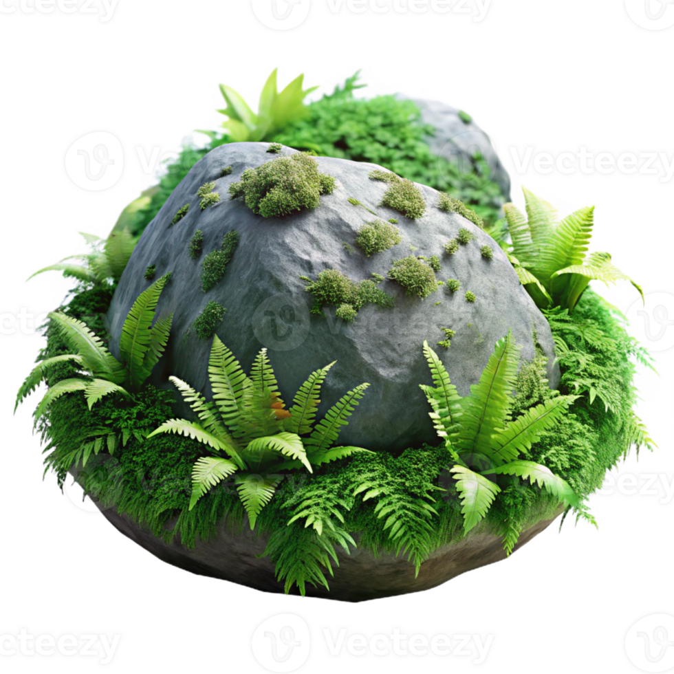beautiful contemporary A Mossy Rock Covered in Ferns Damp high resolution png