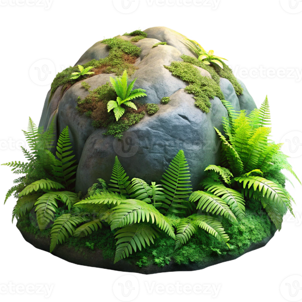 elegant contemporary A Mossy Rock Covered in Ferns Damp 4K png