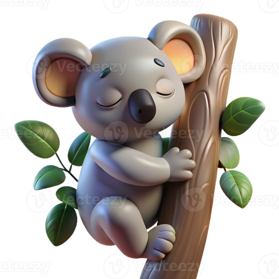 elegant minimalist A Sleepy Koala Clinging to a Eucalyptus detailed png