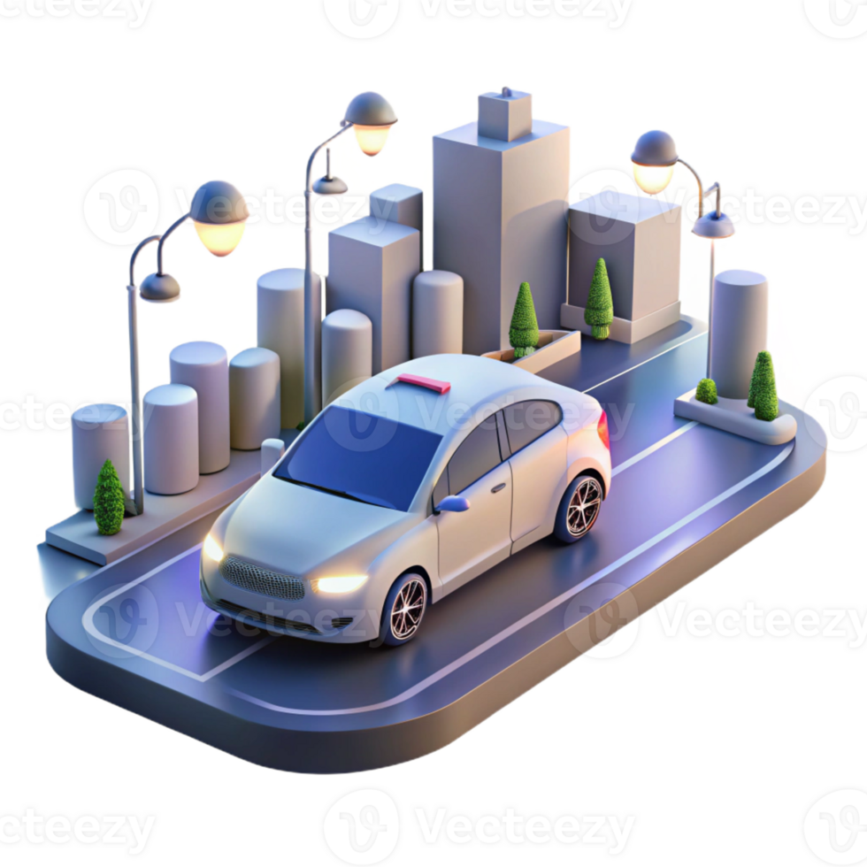 elegant creative A Self Driving Car Navigating a Busy City authentic png