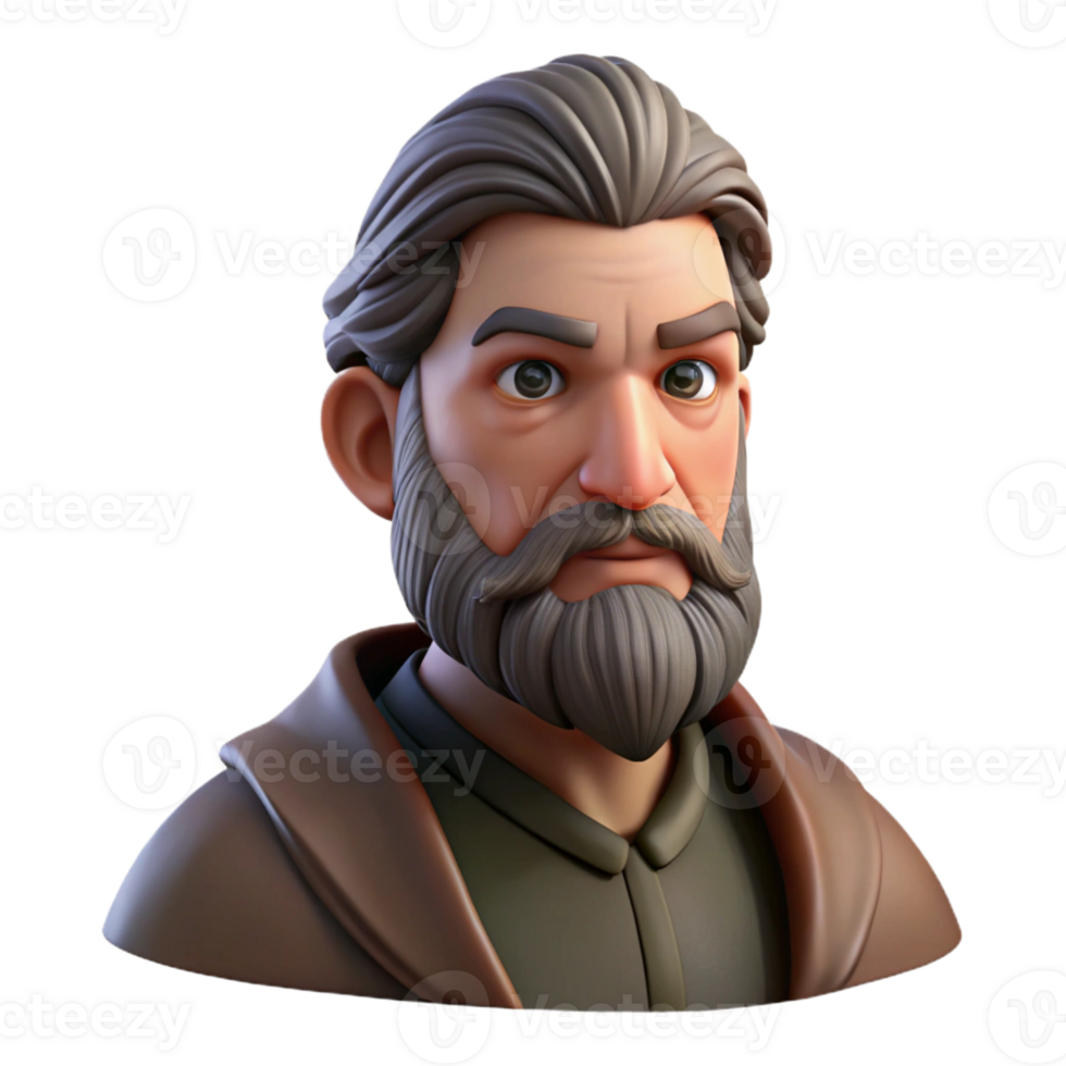 dramatic contemporary Portrait of a Man with a Long Beard and high quality png