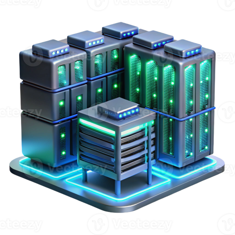 vibrant modern A Futuristic Server Room with Rows of high quality png