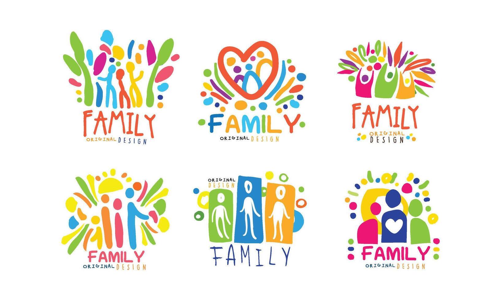 Family Labels Original Design Labels Collection, Colorful Hand Drawn Badges Illustration vector