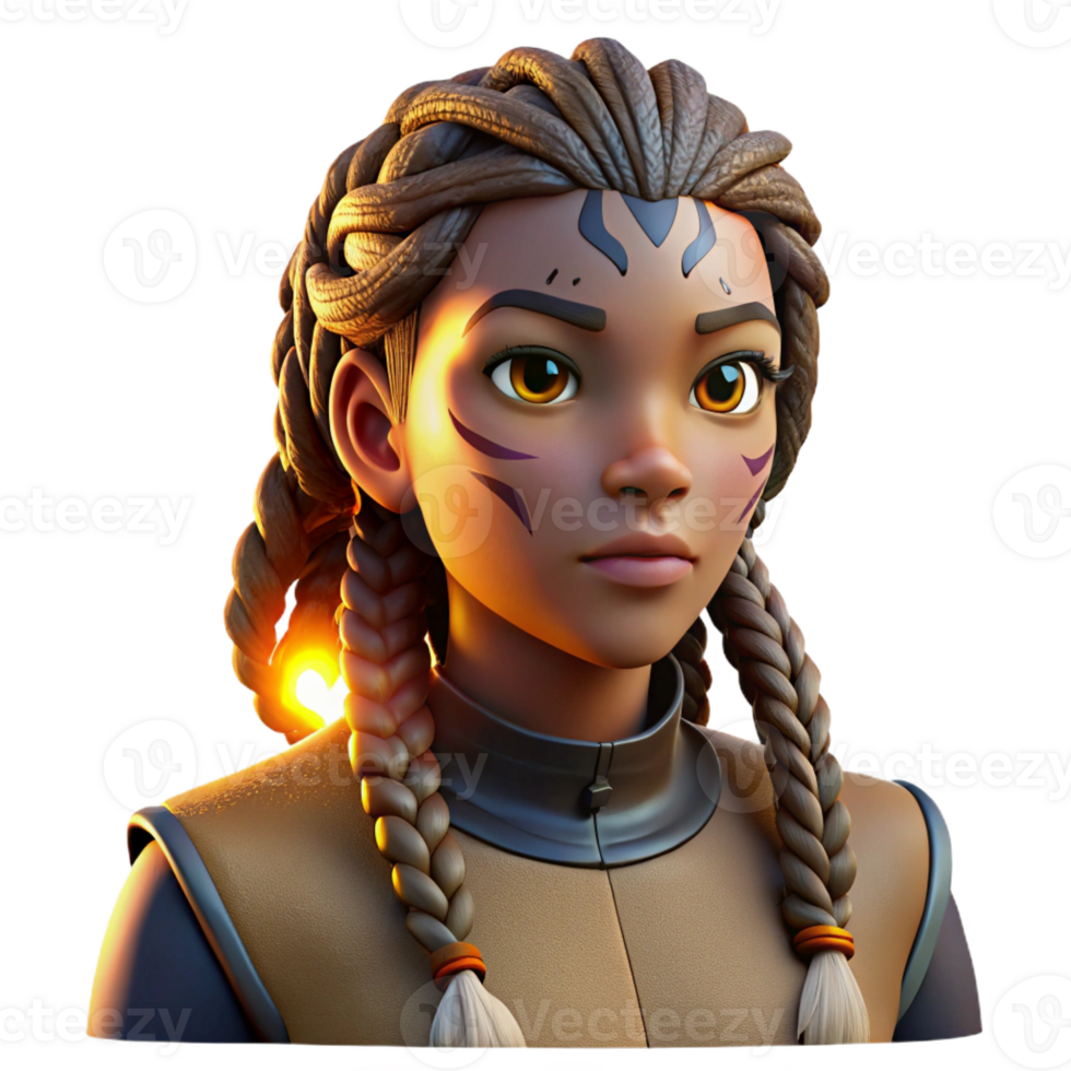 vibrant minimalist Portrait of a Teenage Girl with Braids genuine png