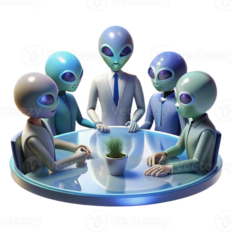 beautiful vintage A Group of Alien Diplomats Meeting Around high quality png