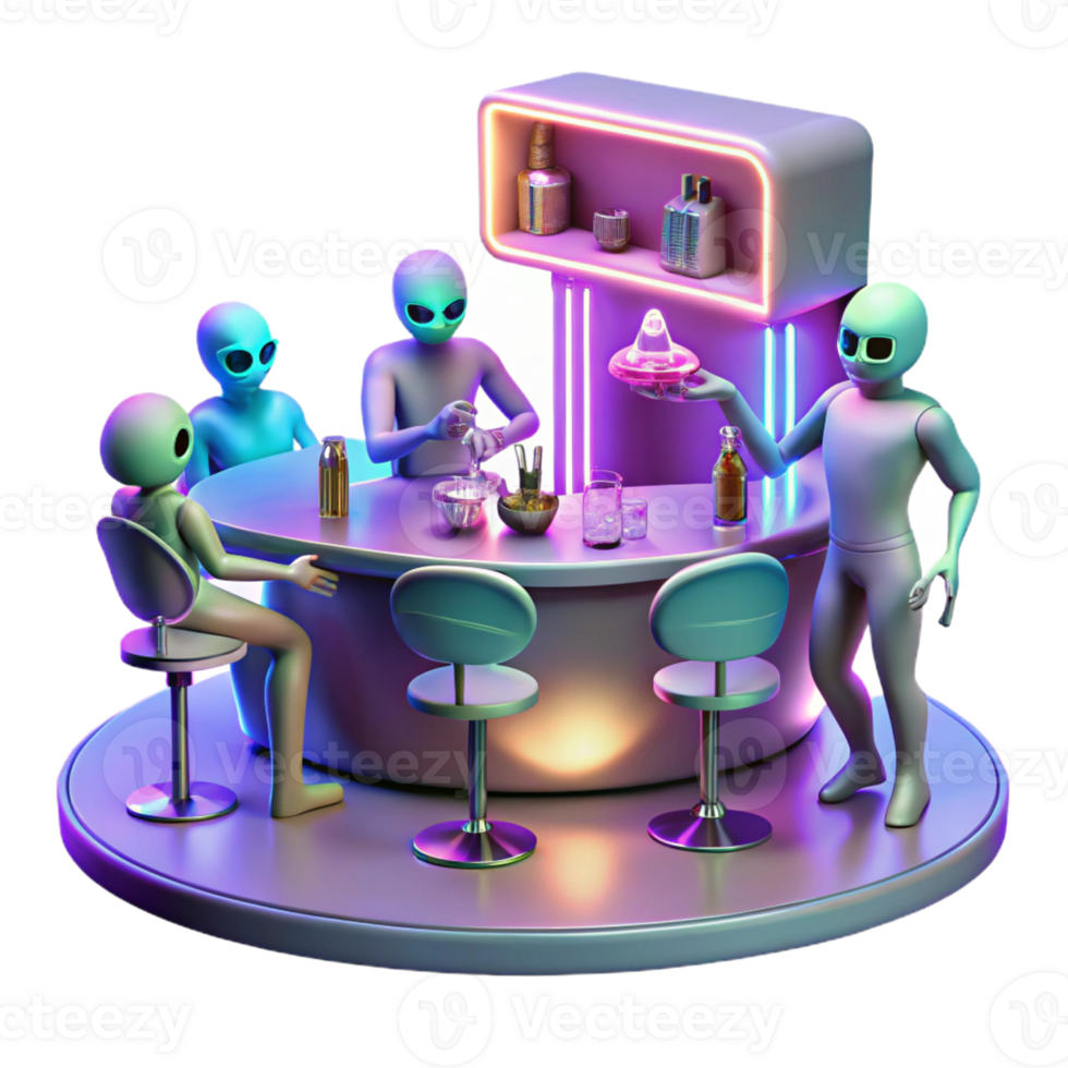 dramatic contemporary A Futuristic Bar Scene with Alien Patrons high quality png