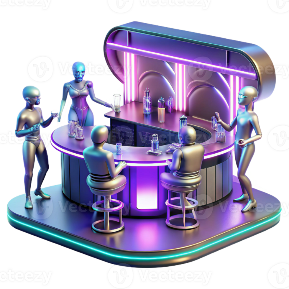 serene creative A Futuristic Bar Scene with Alien Patrons detailed png