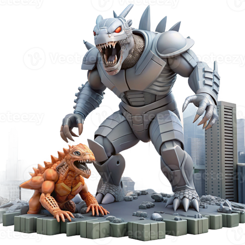 serene rustic A Giant Robot Battling a Colossal Alien high quality png