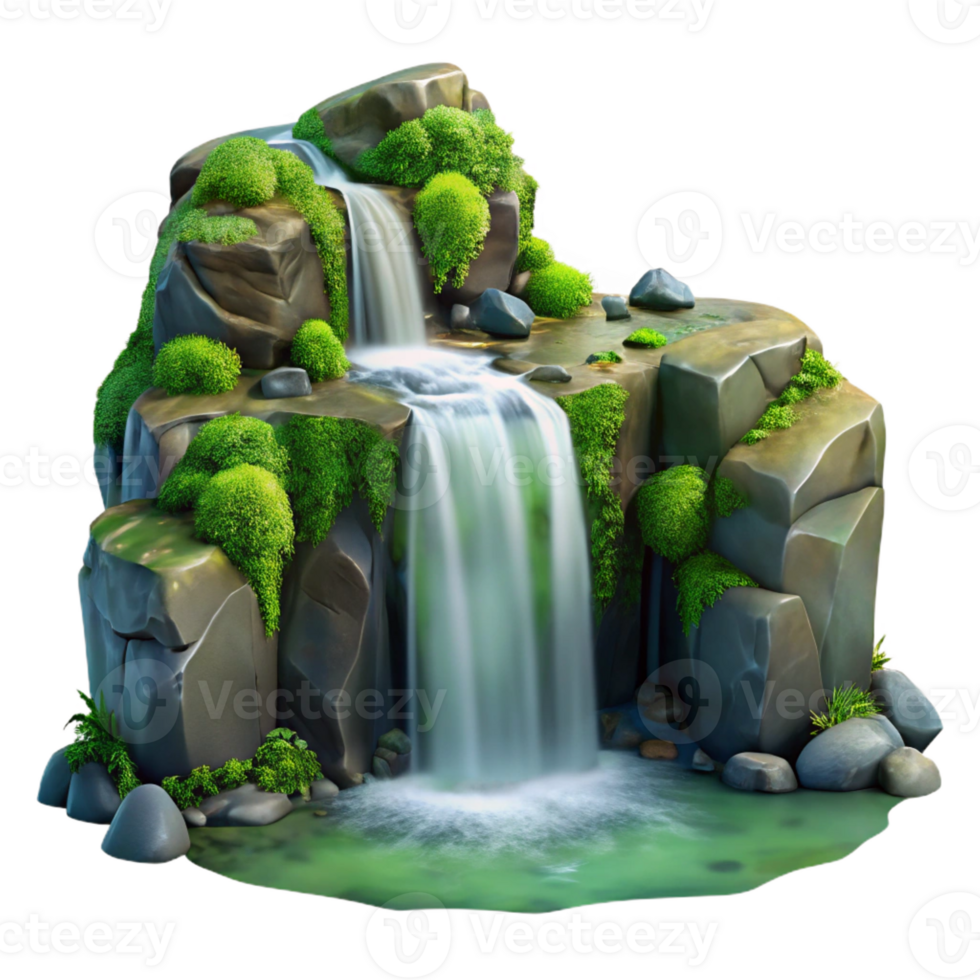 beautiful traditional A Cascading Waterfall Tumbling over Mossy high quality png