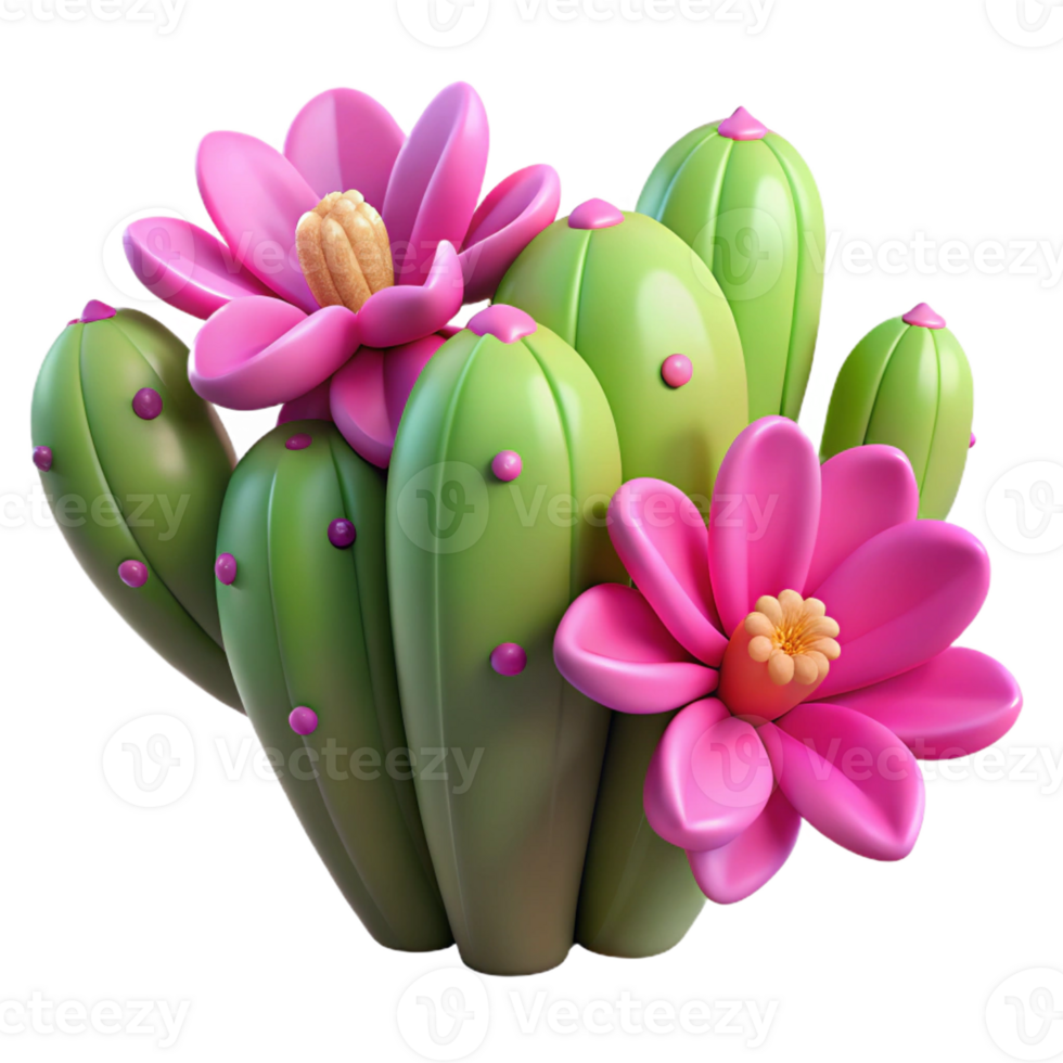 serene creative A Desert Cactus with Vibrant Pink premium png