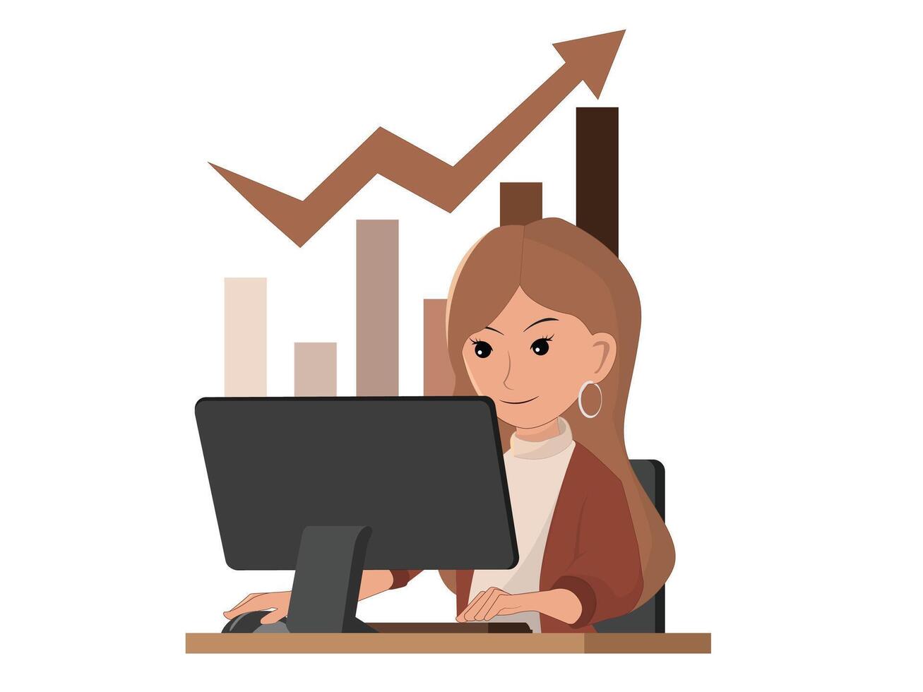 Successful Businesswoman Analyzing Data and Driving Market Growth vector