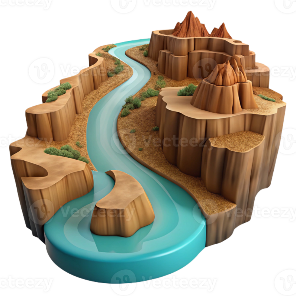 wonderful minimalist A Winding River Cutting Through a Canyon detailed png
