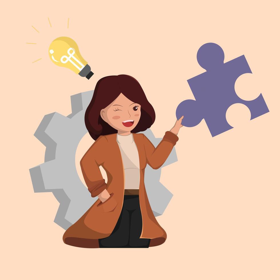 Confident Businesswoman Finding Smart Solutions and Creative Ideas for Challenges. vector