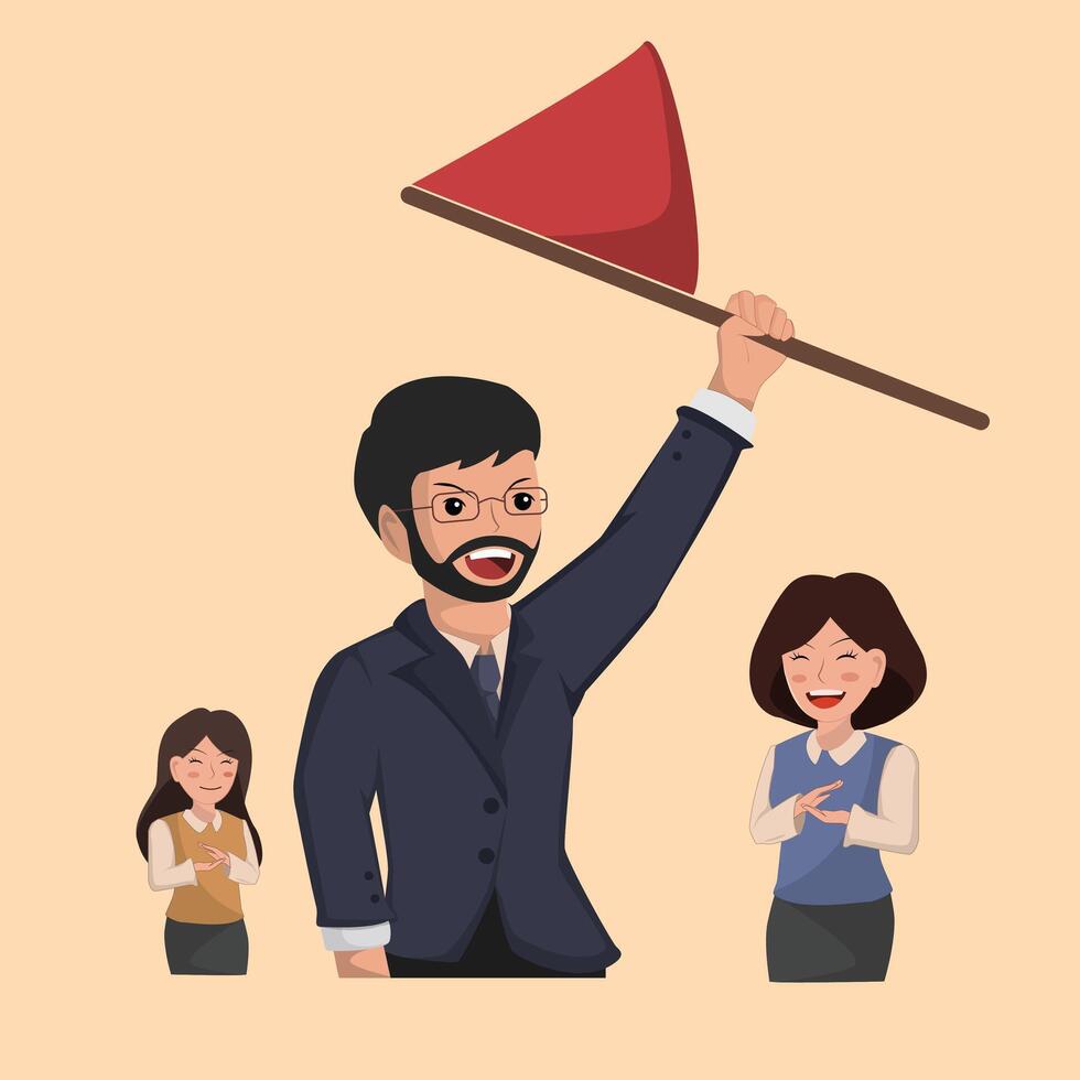 Confident Business Leadership, Motivation, and Success in Corporate Teamwork. vector
