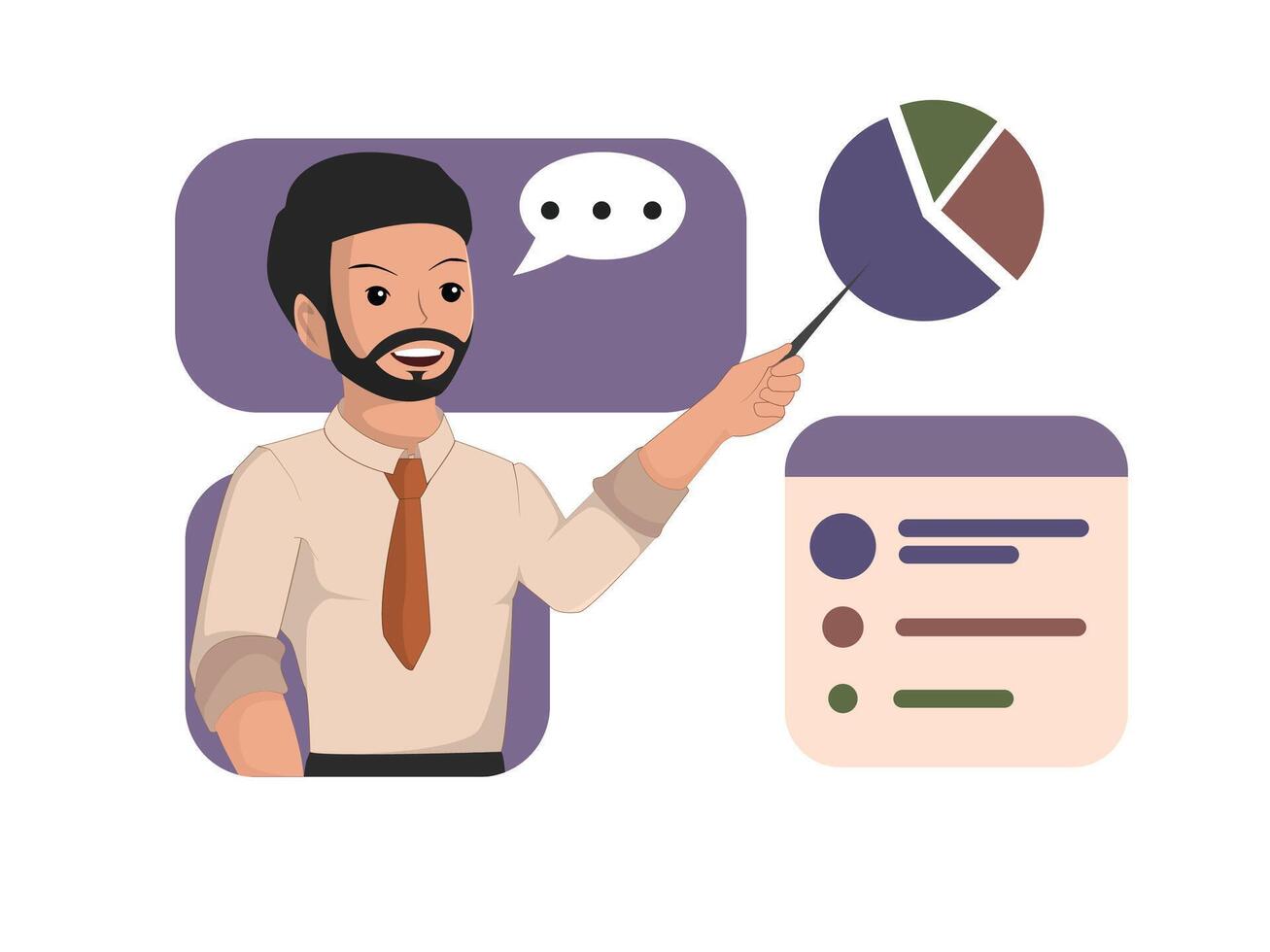 Professional Businessman Presenting Data Insights and Market Analysis Using Pie Charts vector