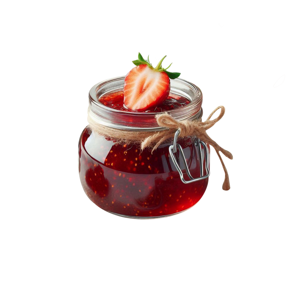 Homemade strawberry jam in a mason jar. png