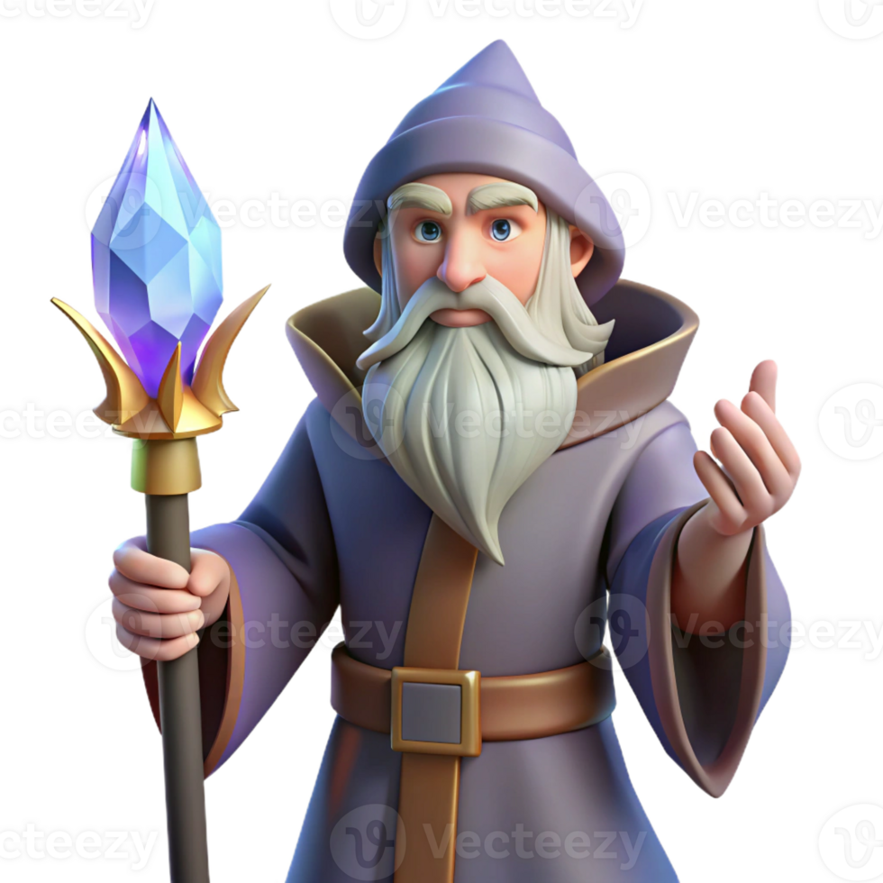 vibrant rustic A Wise Old Wizard with a Long White authentic png