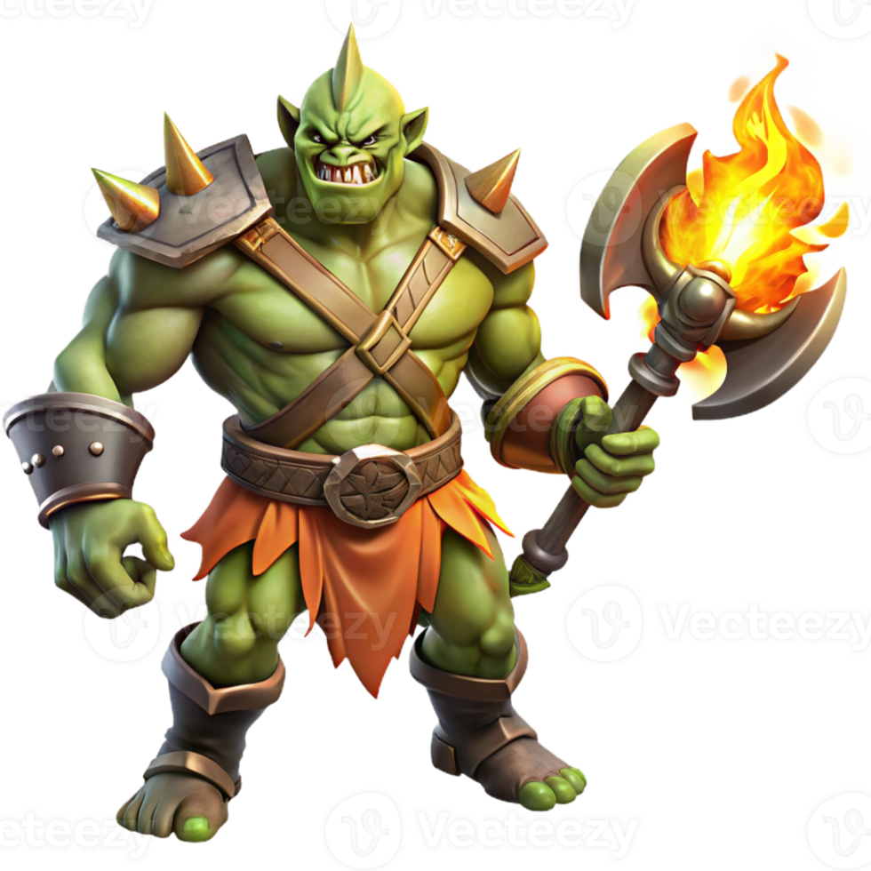 impressive classic A Powerful Muscular Orc Warrior Wielding professional png