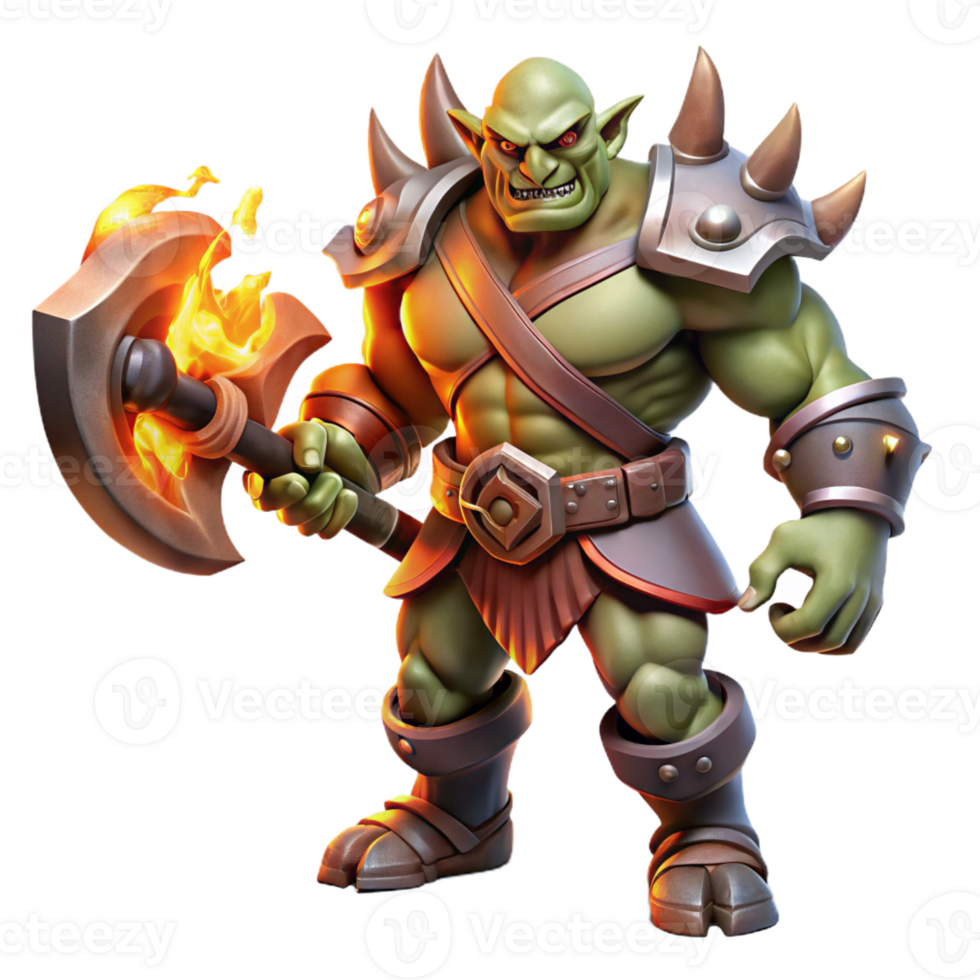 stunning modern A Powerful Muscular Orc Warrior Wielding detailed png