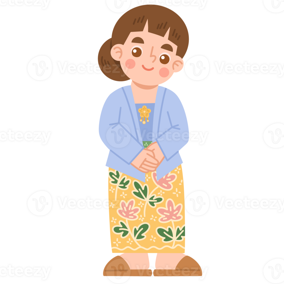 Illustration of beautiful girl wearing traditional kebaya png