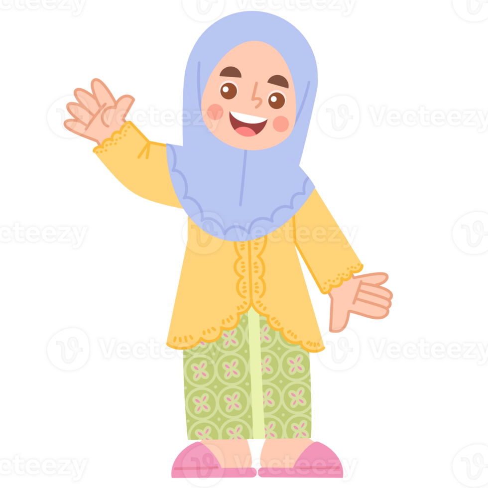Illustration of a cute hijab girl wearing traditional kebaya png
