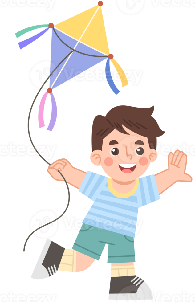 Illustration of Cheerful Boy Flying a Kite png