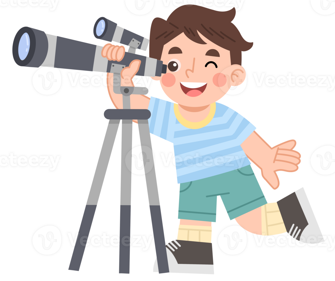 Illustration of Playful Boy Using a Telescope png