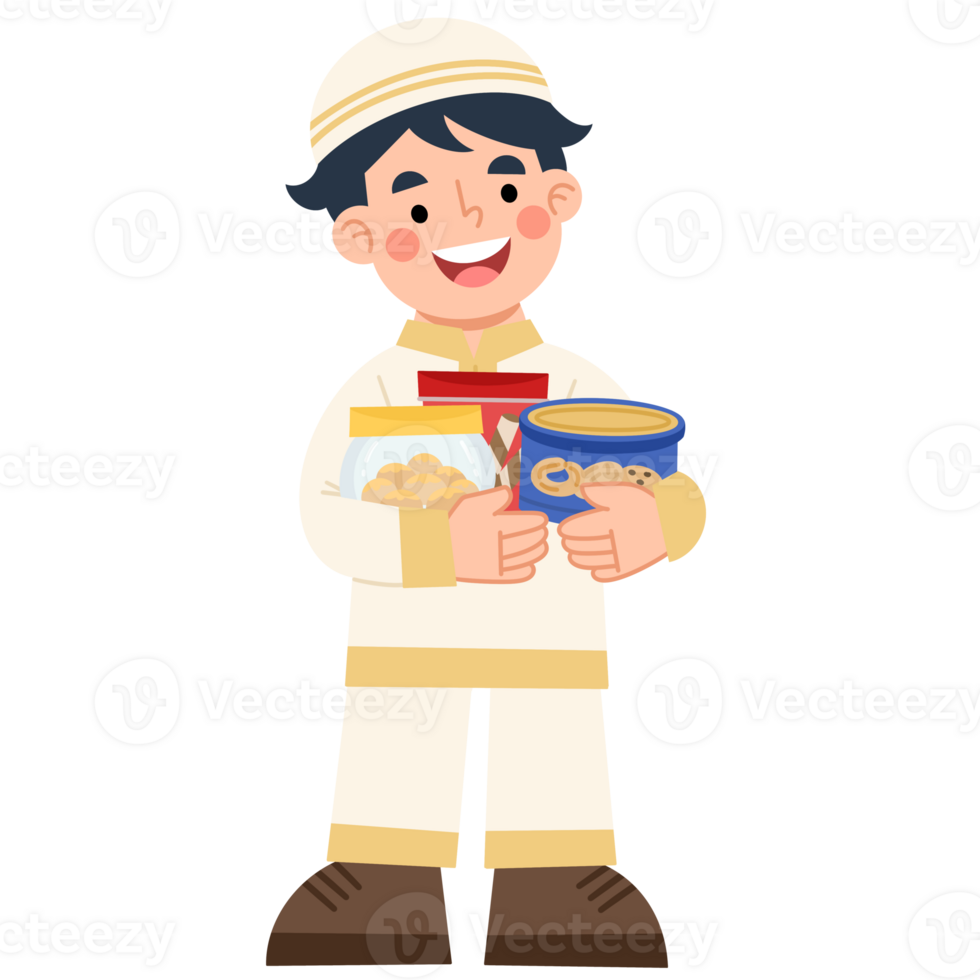 Illustration of Cheerful Boy Holding Snacks png