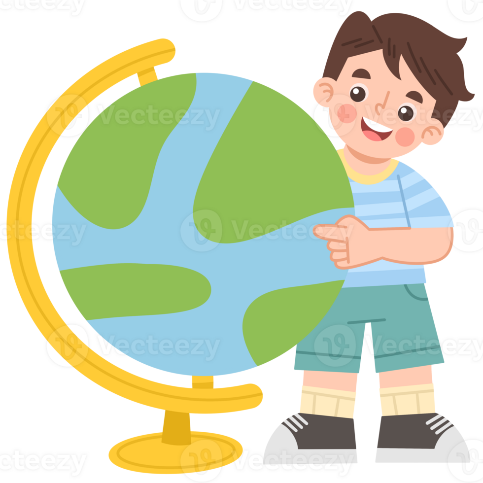 Happy Boy with a Globe Illustration png