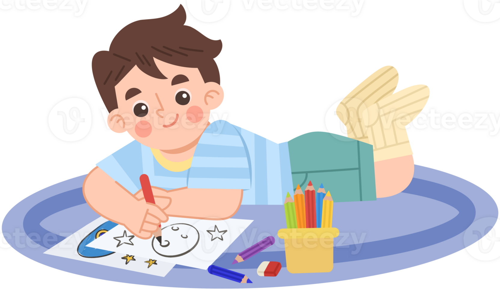 Illustration of Boy Drawing on the Floor with Crayons png