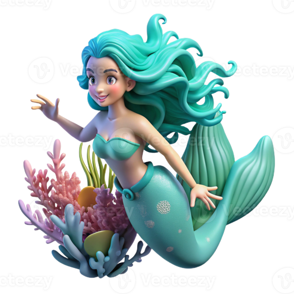 elegant rustic A Mermaid with Flowing professional png