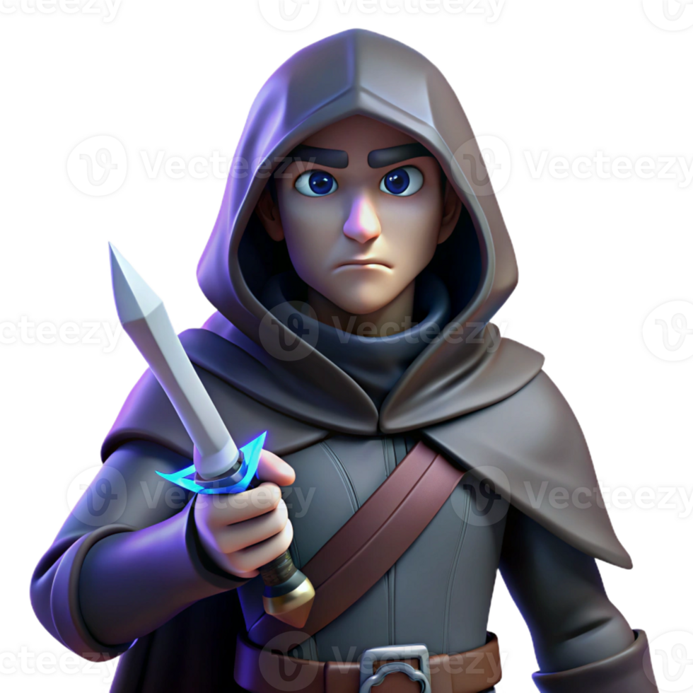 dramatic contemporary A Cunning Rogue with a Hooded Cloak and a 4K png