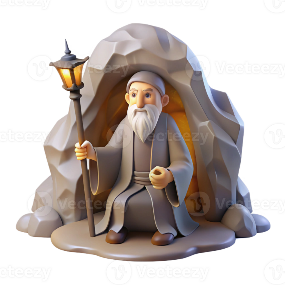 impressive vintage A Wise Old Hermit with a Staff and a premium png