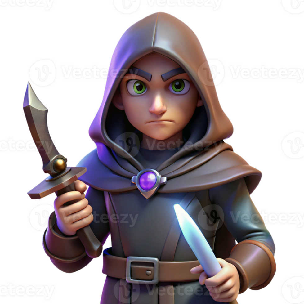 vibrant classic A Cunning Rogue with a Hooded Cloak and a detailed png
