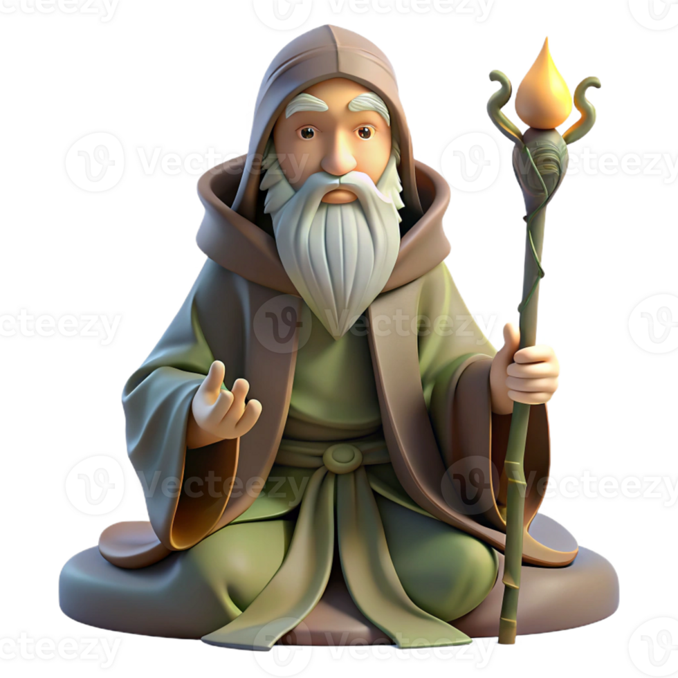 vibrant minimalist A Wise Old Hermit with a Staff and a genuine png