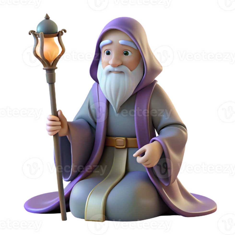 dramatic artistic A Wise Old Hermit with a Staff and a original png