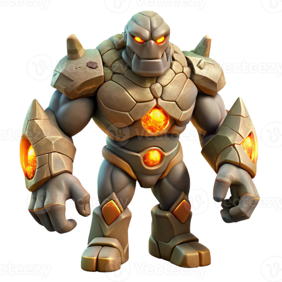 magnificent minimalist A Powerful Golem Made of Stone Animated professional png