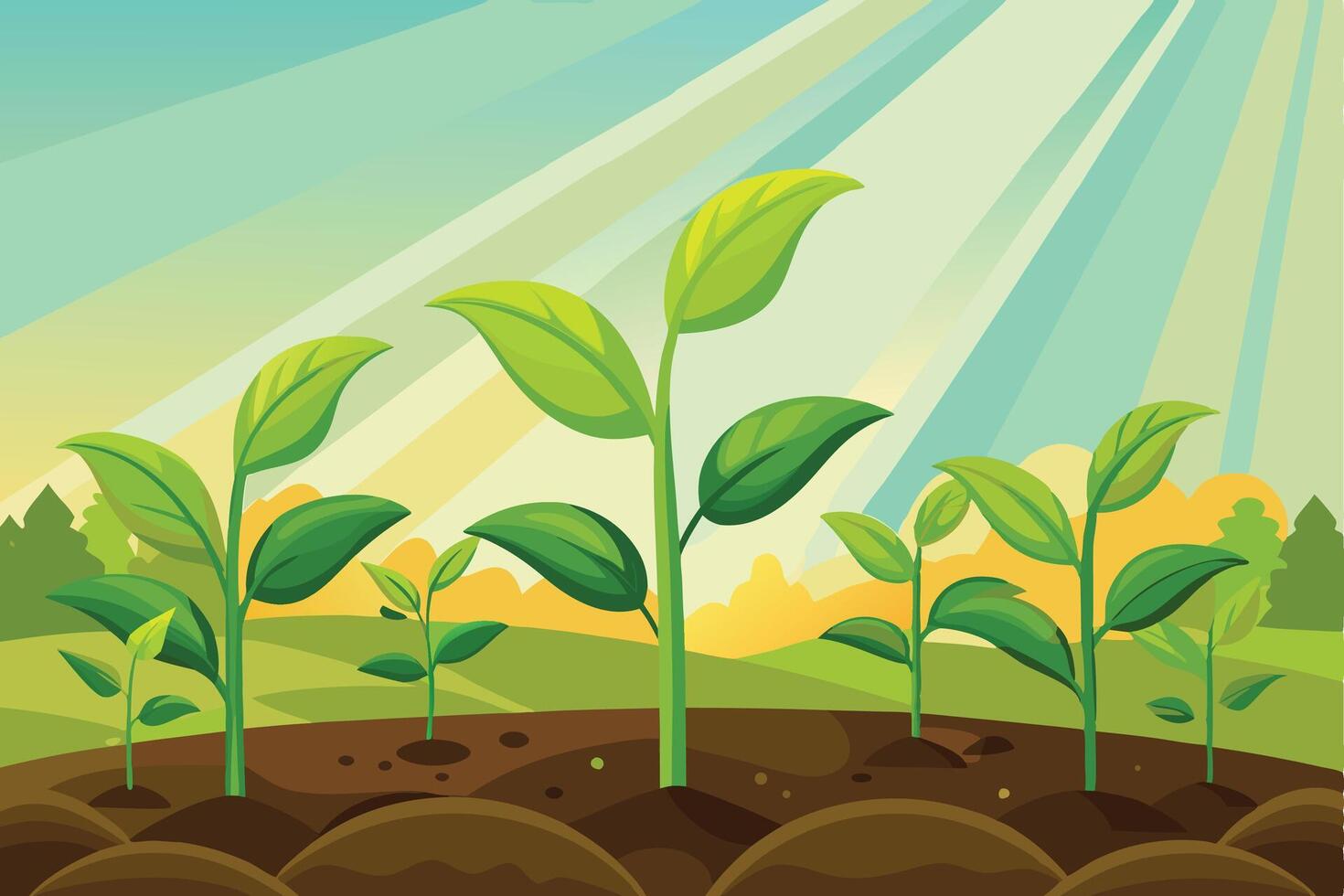 A small green plant is growing in the dirt vector