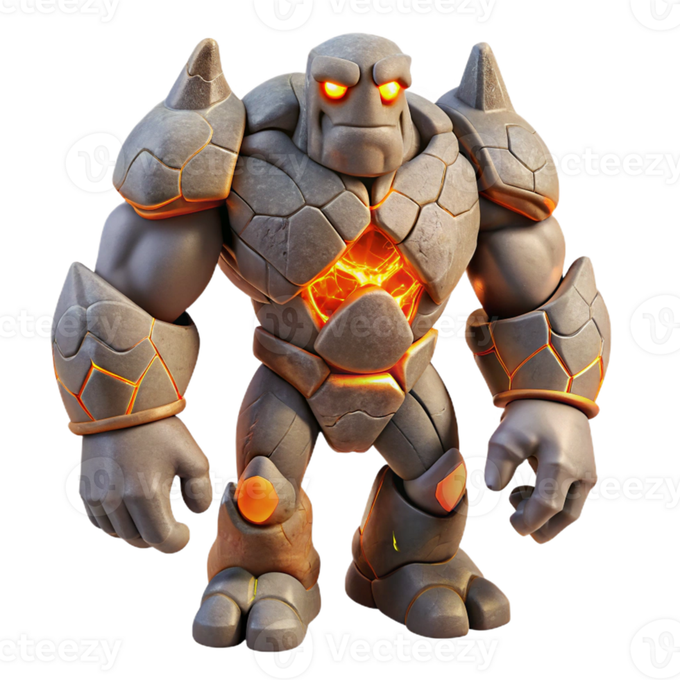 serene vintage A Powerful Golem Made of Stone Animated professional png