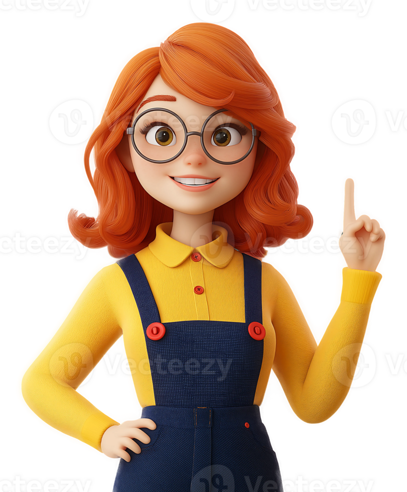 Cartoon Character Girl Pointing Up and Smiling png