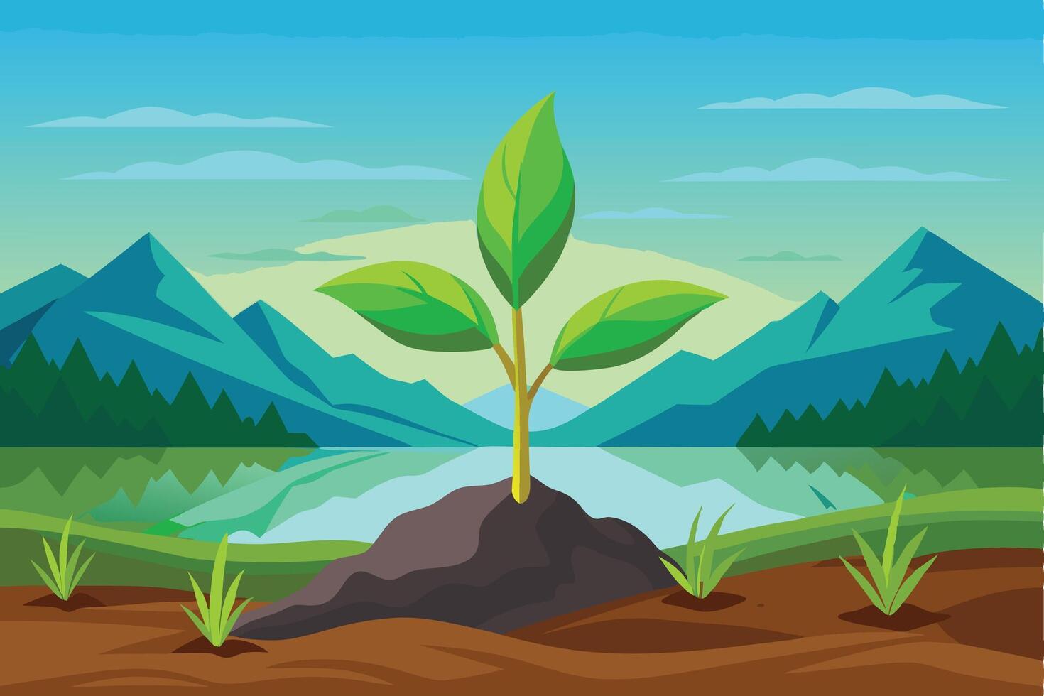 green young plant growing in soil on nature background vector