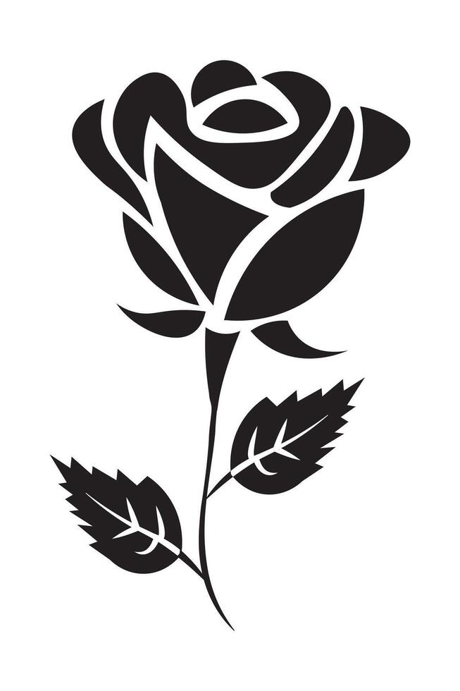 Rose silhouette icon on white background. Black and white rose icon. Black stencil tattoo design. vector